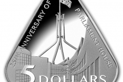 25th Anniversary of Parliament House $5 Silver Proof triangular coin